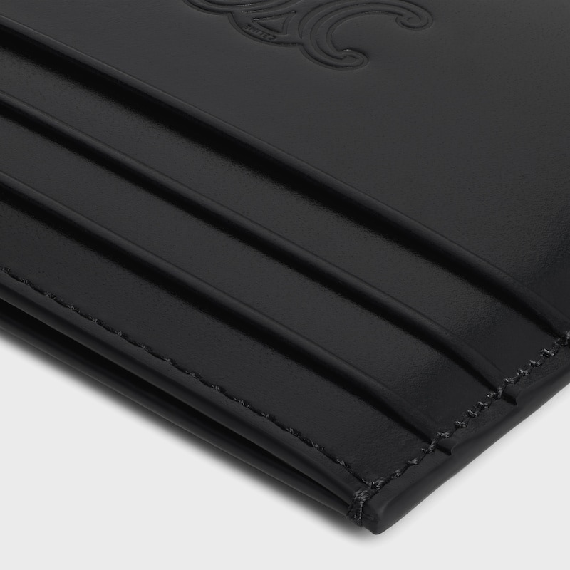 LARGE CARD HOLDER in Satinated calfskin with triomphe embossed - BLACK - CARD HOLDERS - 1 | CELINE