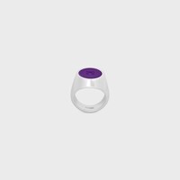 Triomphe Signet Ring in Varnish and Brass with Rhodium Finish - SILVER / PURPLE -  - 1 | CELINE