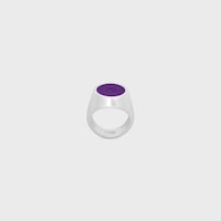 Triomphe Signet Ring in Varnish and Brass with Rhodium Finish - SILVER / PURPLE -  - 1 | CELINE