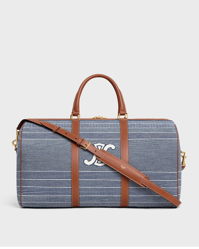 LARGE TRAVEL BAG IN JACQUARD TEXTILE AND CALFSKIN - BLUE / BEIGE - TRAVEL - 1 | CELINE