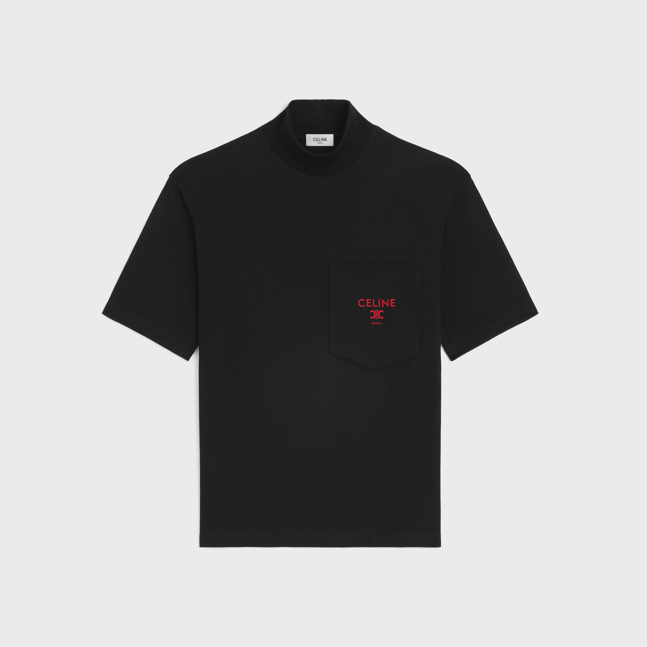 mock neck t-shirt IN cotton jersey - BLACK/ROUGE CERISE | CELINE