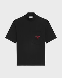 t-shirt col montant jersey coton - BLACK/ROUGE CERISE -  - 1 | CELINE