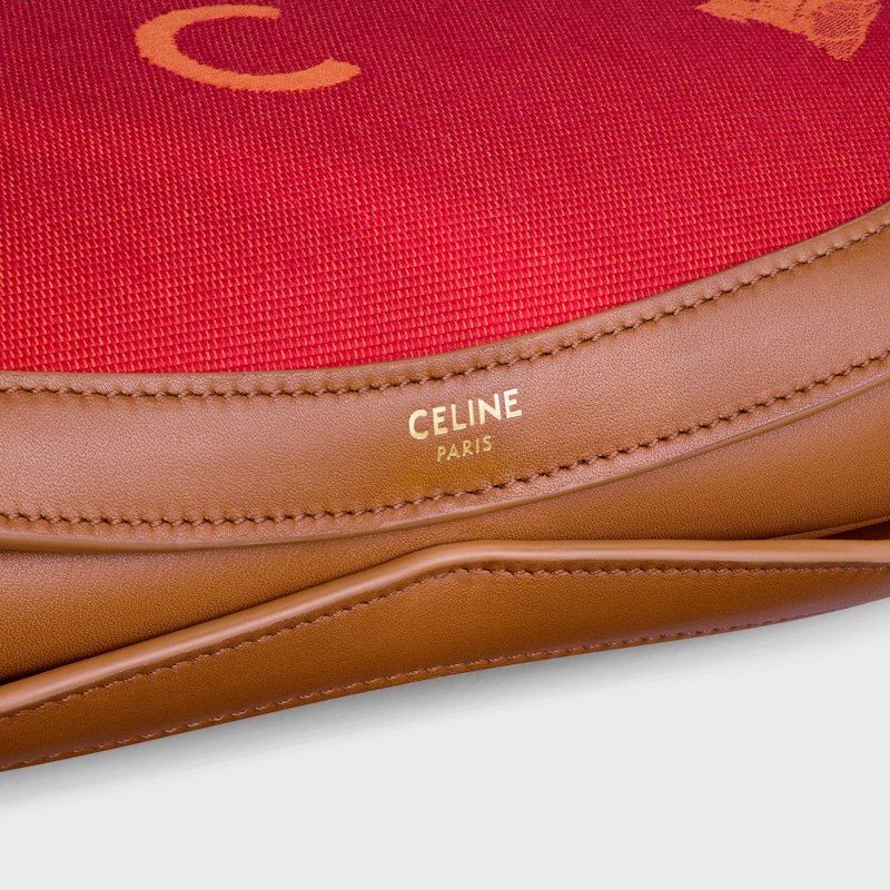 PETIT HOTDOG JACQUARD C calèche ET VEAU - GOLDEN TAN / ROUGE - SACS BANDOULIÈRES - 1 | CELINE