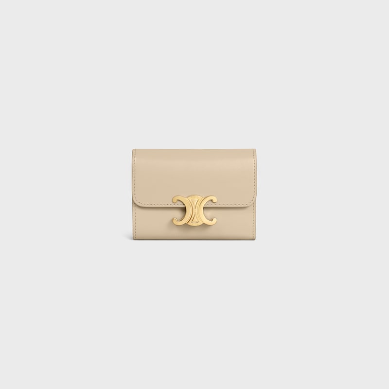 COMPACT WALLET WITH COIN TRIOMPHE IN Shiny calfskin - DEEP IVORY - WALLETS - 1 | CELINE