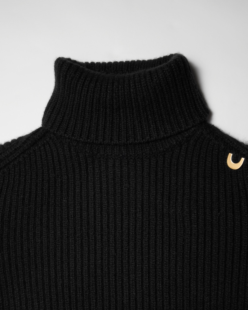 JERSEY CON CUELLO ALTO EN CANAL&Eacute; DE CACHEMIRA - NEGRO -  - 1 | CELINE