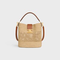 MEDIUM LOUISE BUCKET IN RAFFIA AND CALFSKIN - NATURAL / TAN - CROSS-BODY BAGS - 1 | CELINE