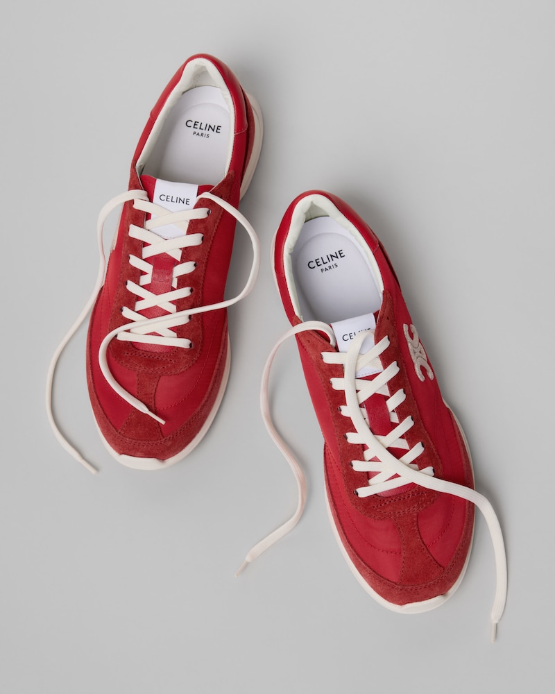 RACER SNEAKER AUS NYLON, KALBSWILDLEDER UND KALBSLEDER - ECRU/ROT -  - 1 | CELINE
