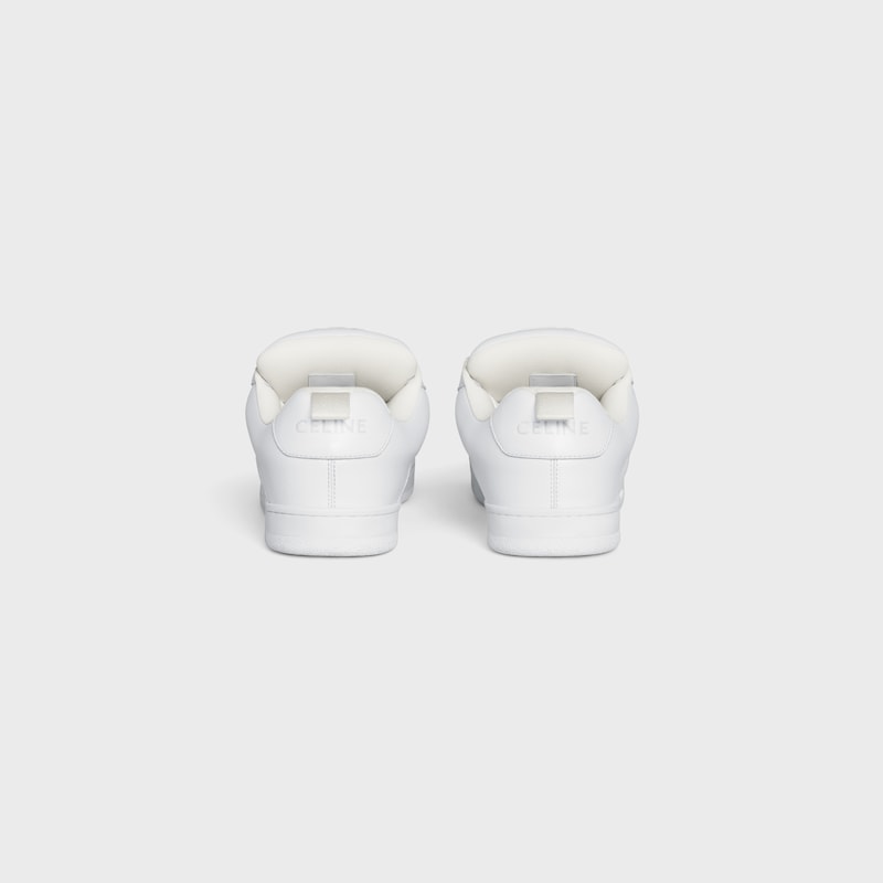 CELINE HUNTINGTON LOW LACE-UP SNEAKER IN GRAINED LEATHER AND MESH - OPTIC WHITE -  - 1 | CELINE