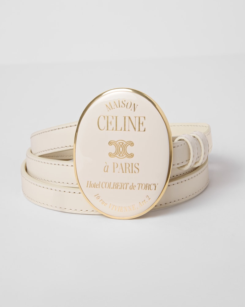 MINI MAISON CELINE BELT 13MM IN TAURILLON LEATHER WITH VARNISHED BUCKLE - RICE -  - 1 | CELINE