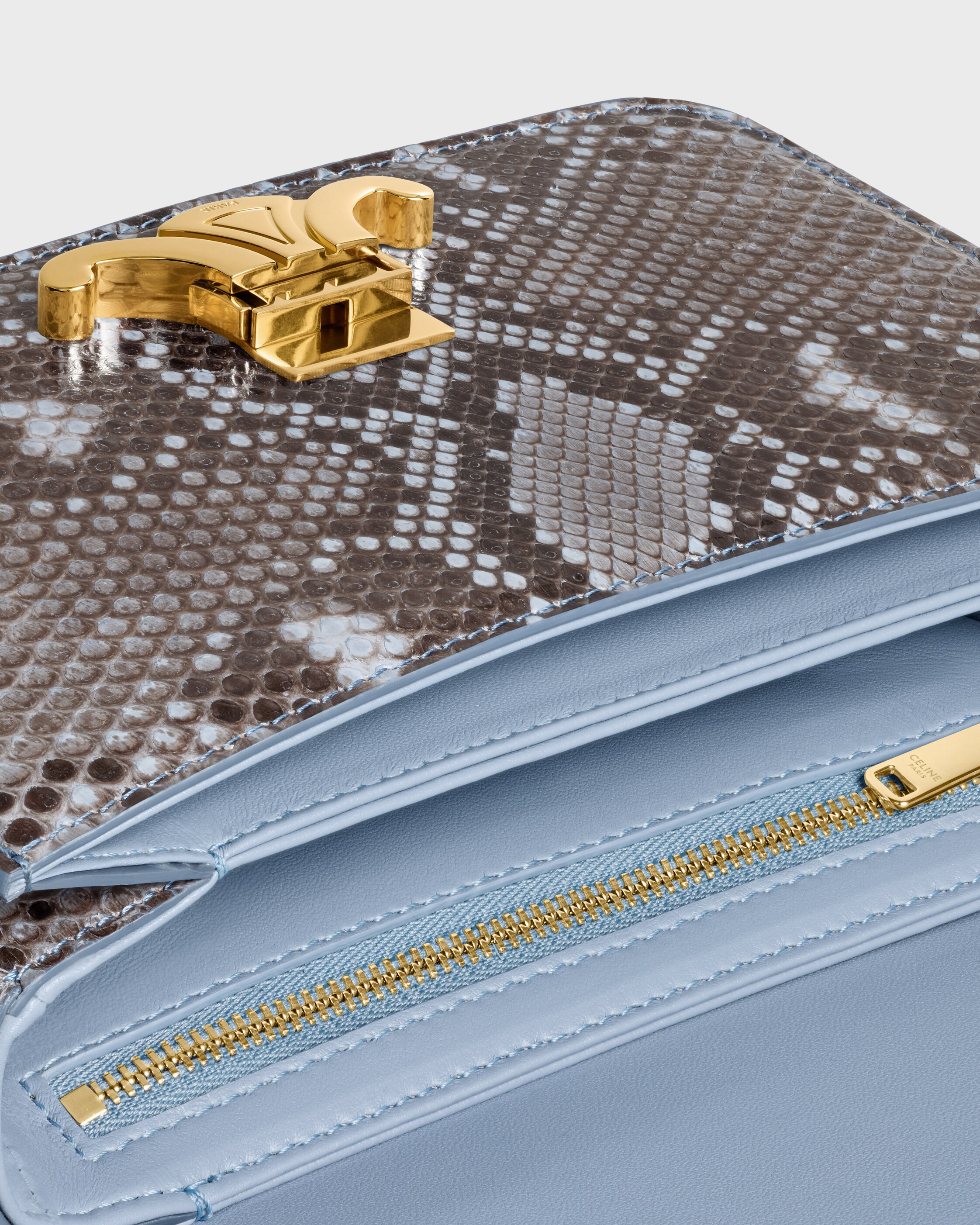TEEN TRIOMPHE BAG IN PYTHON PATCHWORK - LIGHT DENIM | CELINE
