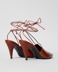 V-NECK SANDAL IN CROCODILE STAMPED CALFSKIN - BROWN -  - 2 | CELINE