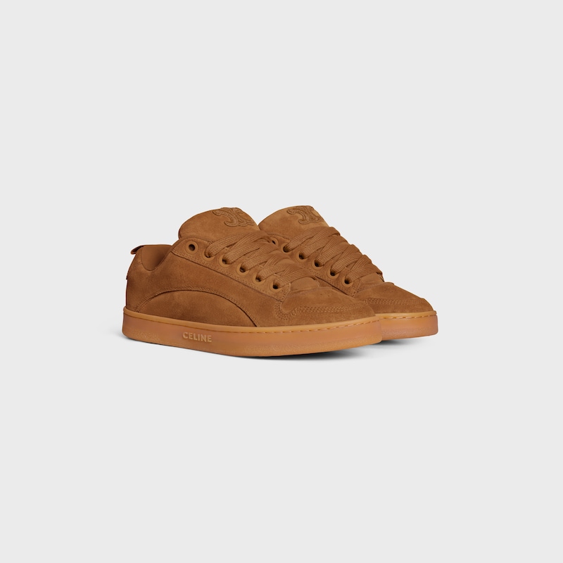 CELINE HUNTINGTON LOW LACE-UP SNEAKER in SUEDE CALFSKIN AND MESH - TAN -  - 1 | CELINE