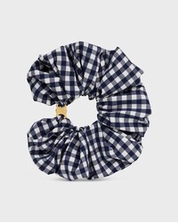CELINE VICHY SCRUNCHY IN STEEL, POLYAMIDE, POLYESTER AND ELASTANE - NAVY / WHITE - HAIR ACCESSORIES - 1 | CELINE
