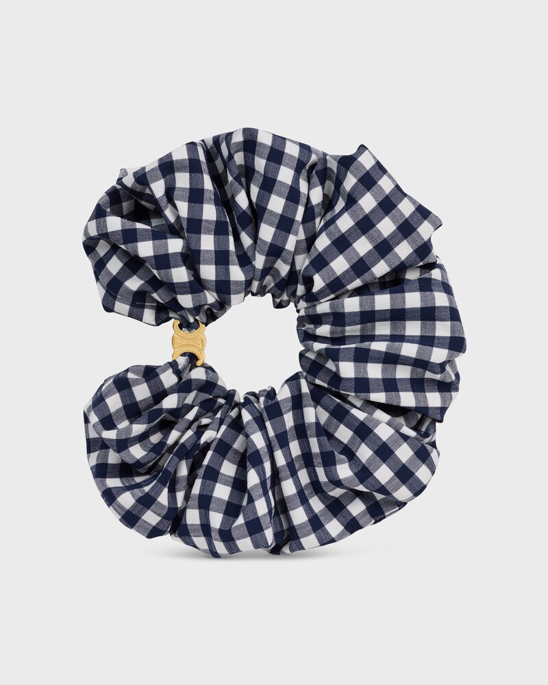 CELINE VICHY SCRUNCHY IN STEEL, POLYAMIDE, POLYESTER AND ELASTANE - NAVY / WHITE - HAIR ACCESSORIES - 1 | CELINE