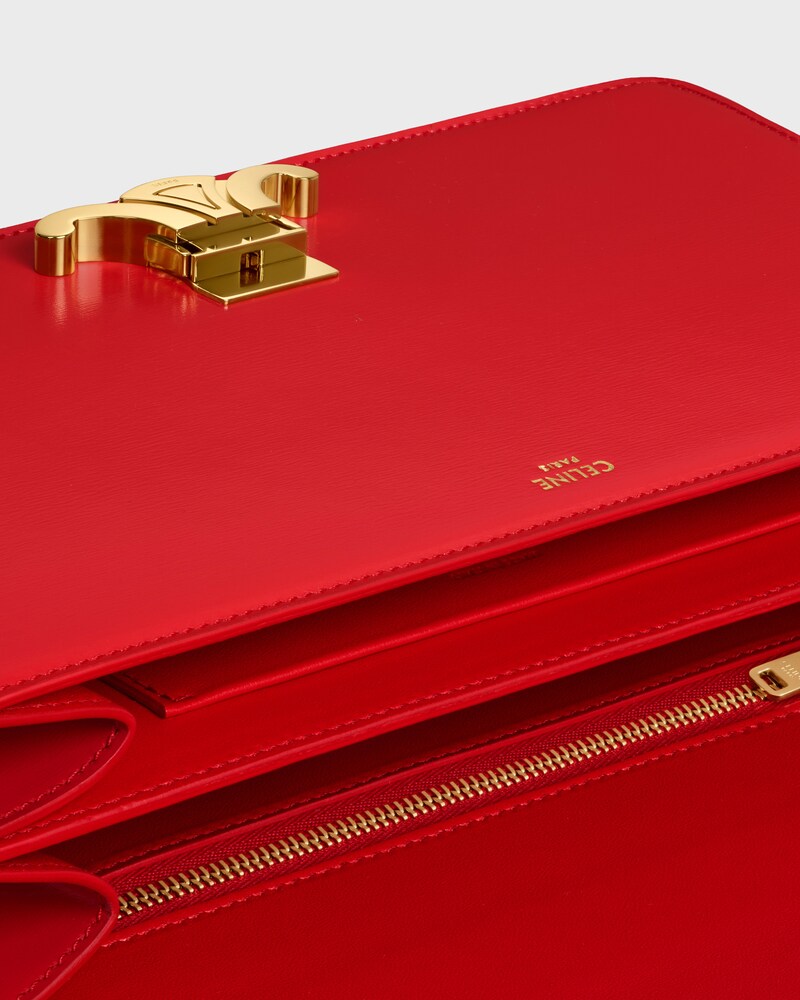 MEDIUM TRIOMPHE FOLIO IN SHINY CALFSKIN - ULTRA RED - EVENING - 1 | CELINE