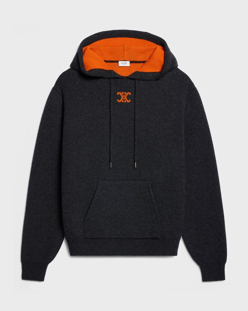 hooded sweater IN cashmere - DARK GREY/ORANGE -  - 1 | CELINE