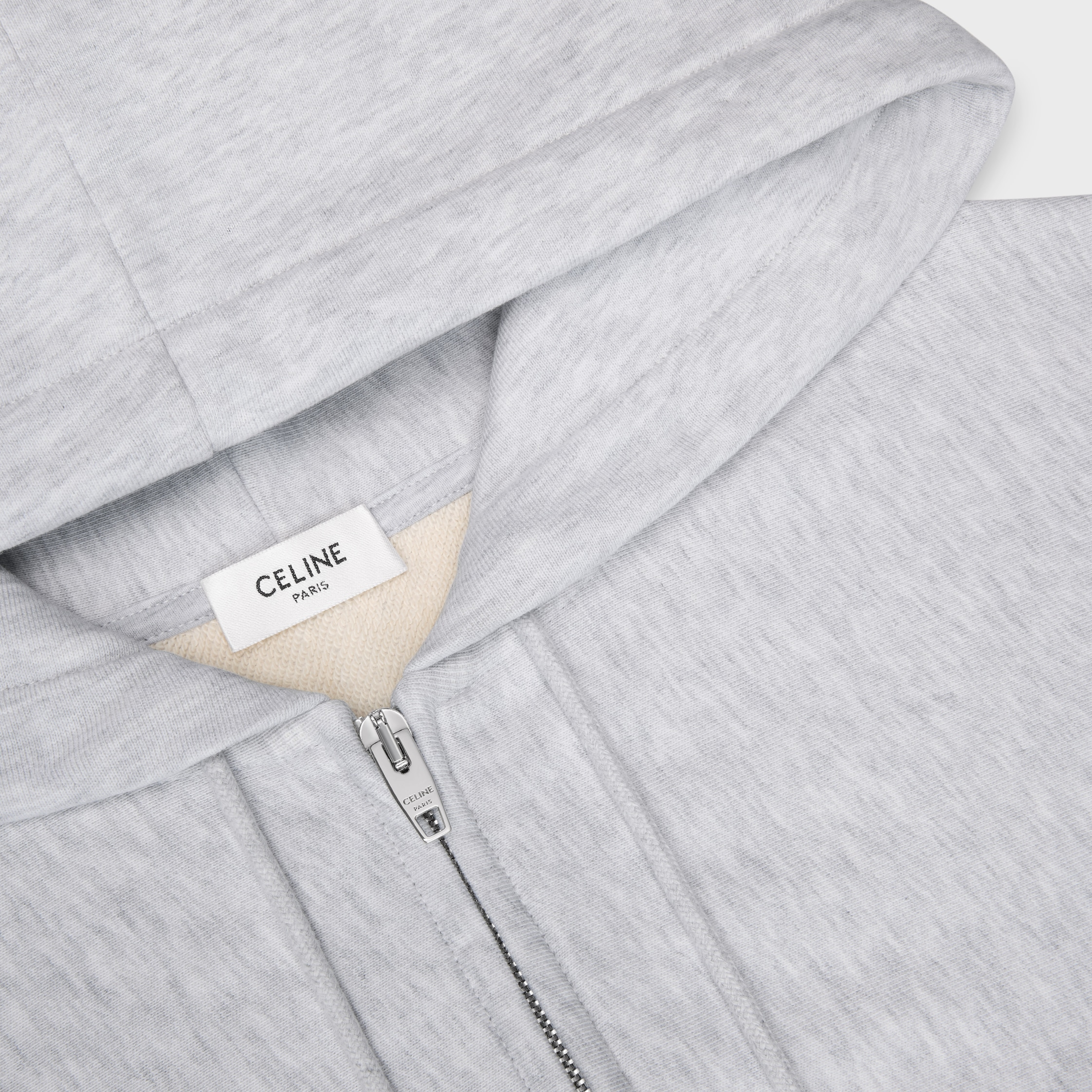 cropped zipped hoodie IN cotton fleece - PALE GREY | CELINE