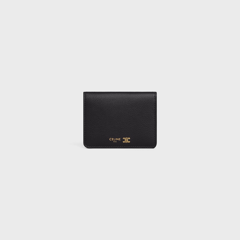 TARJETERO DE DOS PLIEGUES TRIOMPHE STAMP DE PIEL DE BECERRO FLEXIBLE CON TEXTURA GRANULADA - NEGRO / ULTRAZUL - TARJETEROS - 1 | CELINE