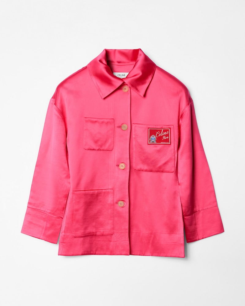 FLAT CHORE JACKET IN SATIN - ROSE PUNK -  - 1 | CELINE