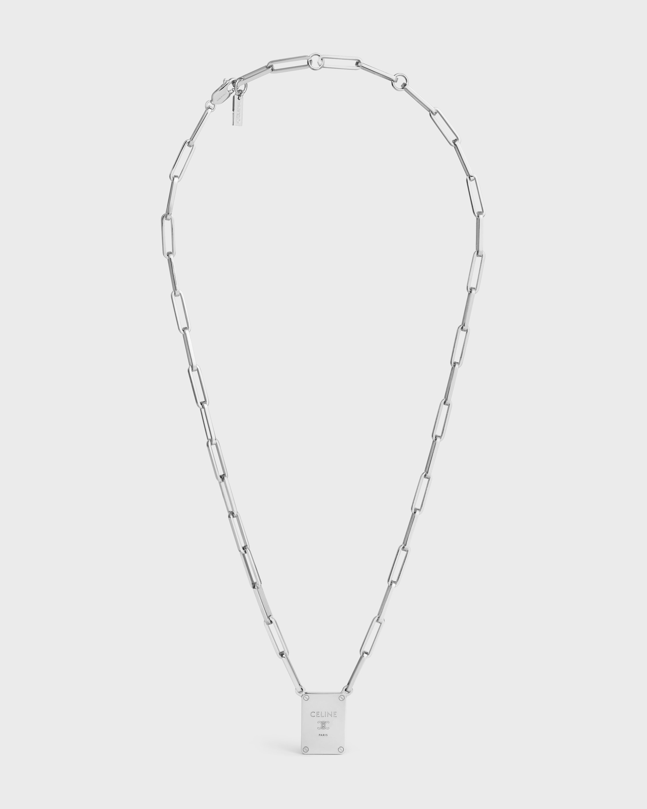 CELINE ネックレス TRIOMPHE TAG NECKLACE IN BRASS WITH RHODIUM FINISH - SILVER | CELINE