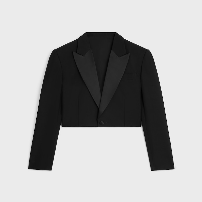 Casaco smoking spencer em gabardine de lã - PRETO - - 1 | CELINE