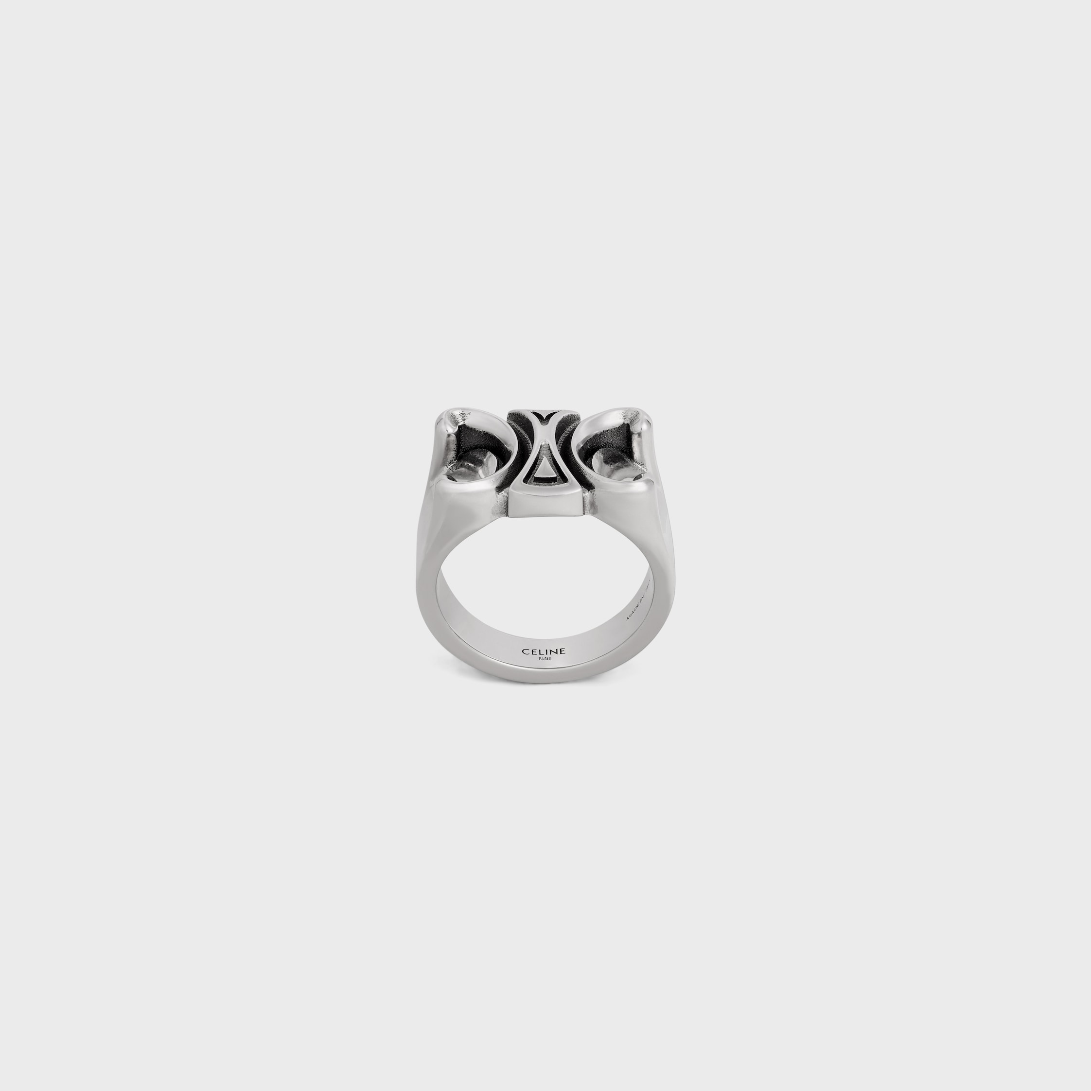 CELINE San Onofre Chunky Triomphe Ring in Brass with Rhodium Finish