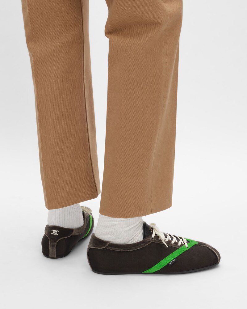 THE FLAT SNEAKER IN GROS GRAIN, VELVET, SUEDE GOATSKIN AND LAMBSKIN - BROWN / BRIGHT GREEN -  - 1 | CELINE