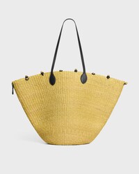 LARGE TRIOMPHE BEADS BASKET IN SISAL AND CALFSKIN - NATURAL / BLACK - TOTE BAGS - 1 | CELINE