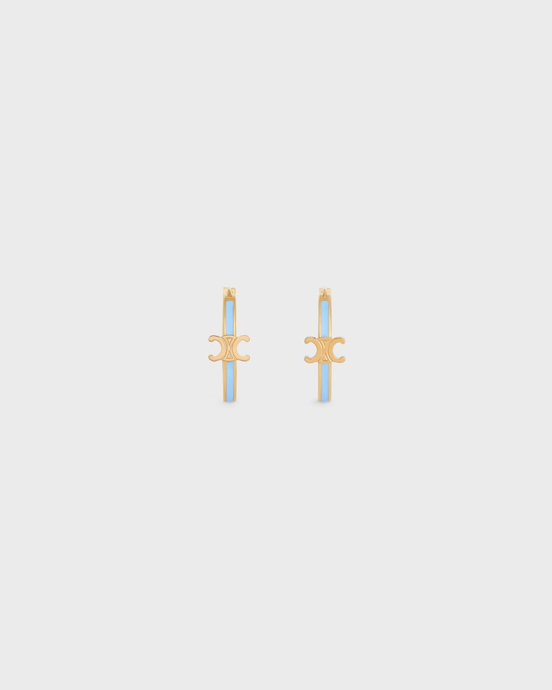 Triomphe Hoops in Enamel and Brass with Gold Finish - LIGHT BLUE/GOLD - EARRINGS - 1 | CELINE