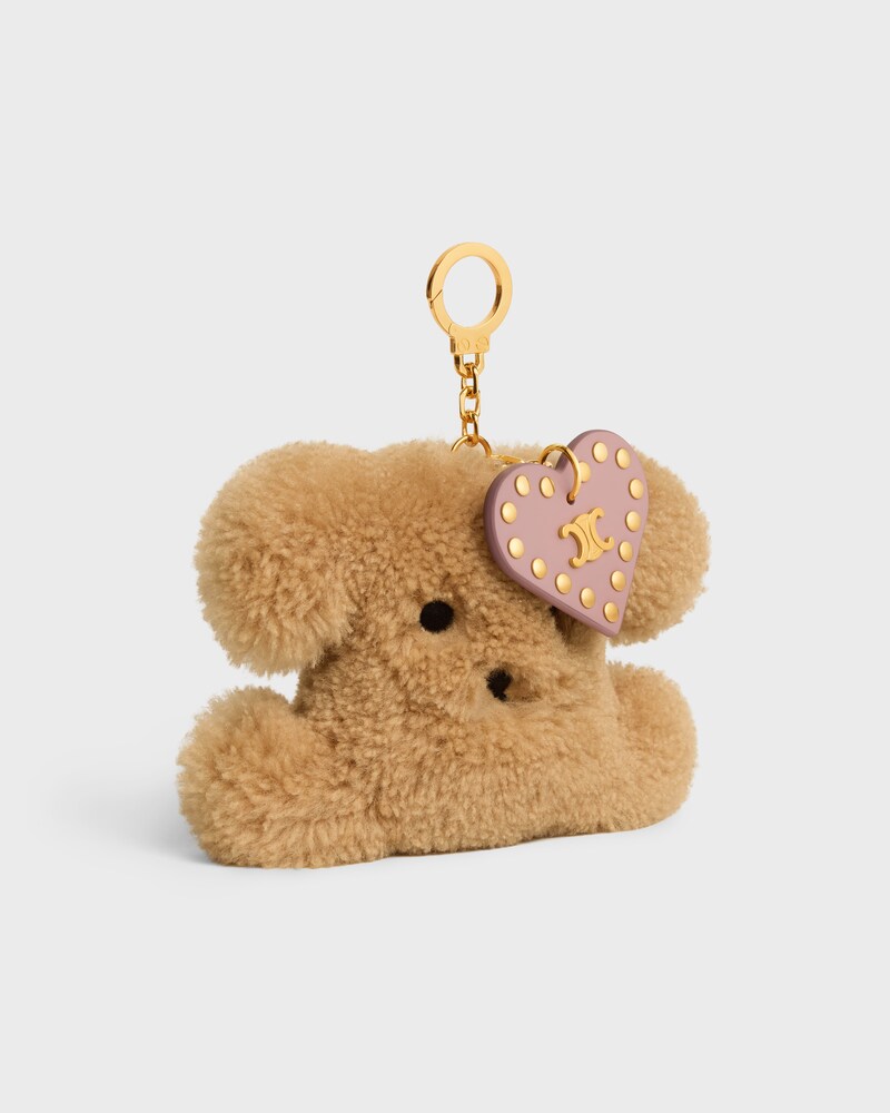TRIOMPHE POM-POM CHARM IN Embroidered Shearling and Calfskin - BROWN / PINK - CHARMS AND ACCESSORIES - 1 | CELINE
