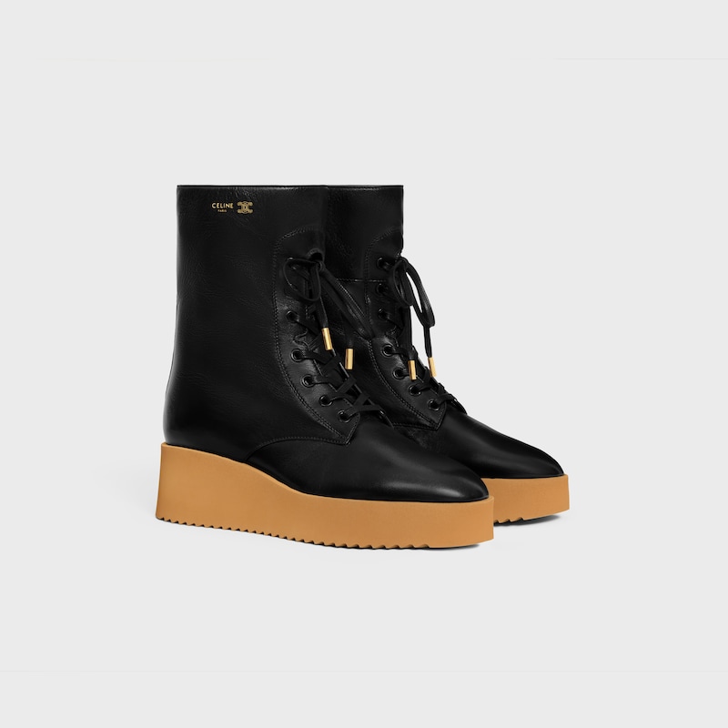 BOTA DE AMARRAR AUSTIN EM COURO DE BEZERRO BRILHANTE - PRETO -  - 1 | CELINE