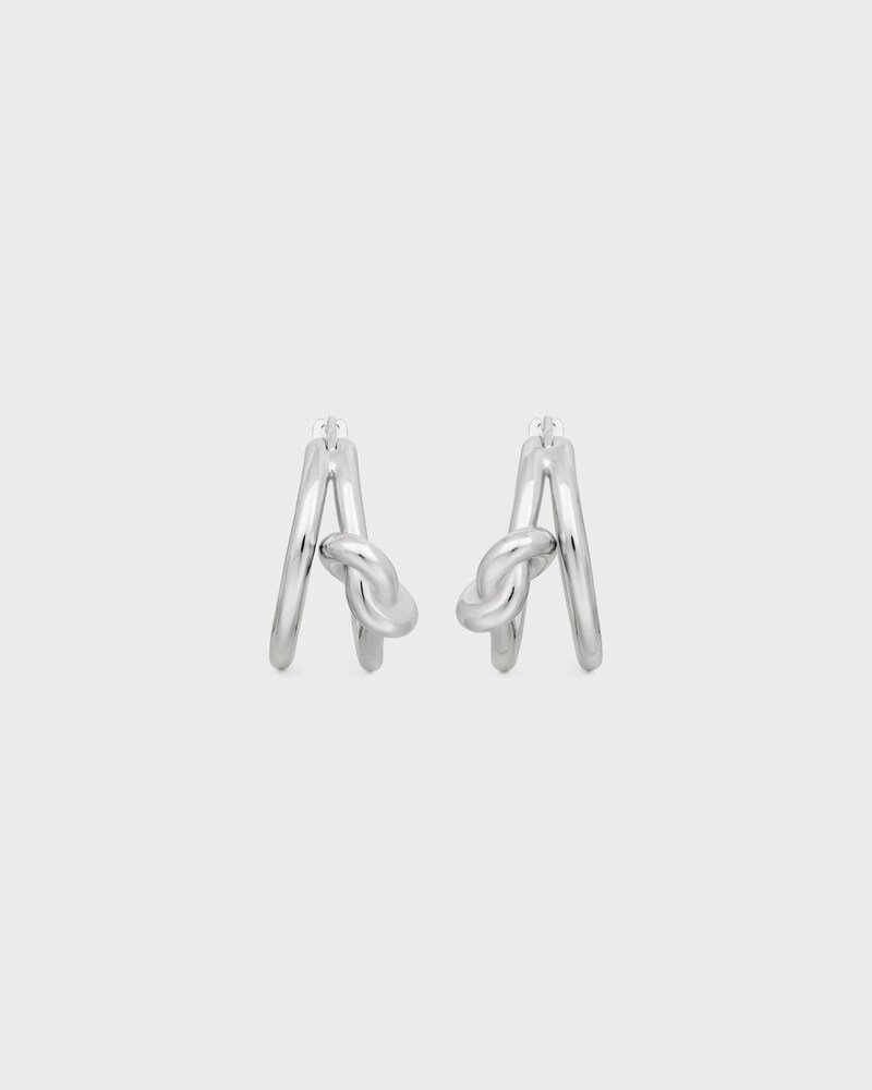 Knot Double Hoops in Brass with Rhodium Finish - SILVER - KNOT - 1 | CELINE