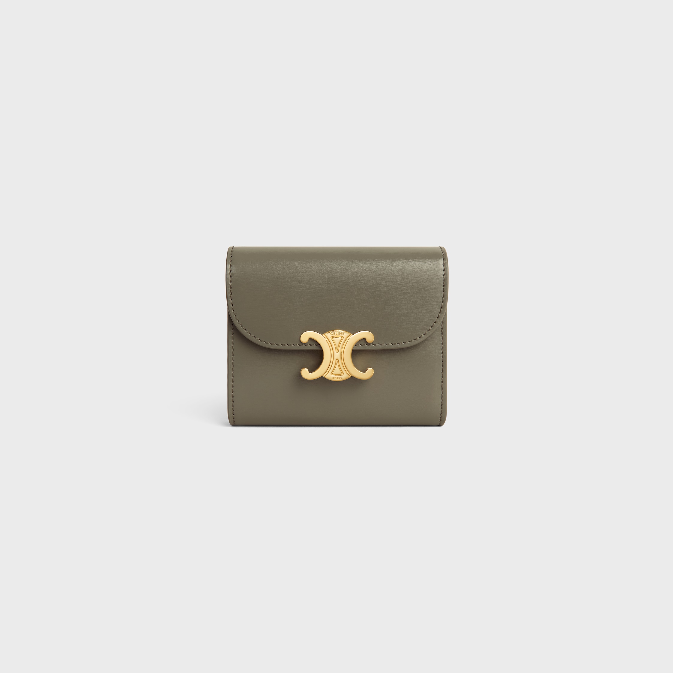Small Flap Wallet TRIOMPHE IN Shiny calfskin - GOLDEN KHAKI | CELINE