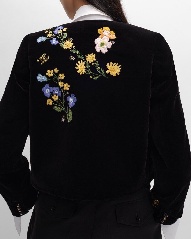 embroidered icone jacket IN velvet - BLACK -  - 1 | CELINE