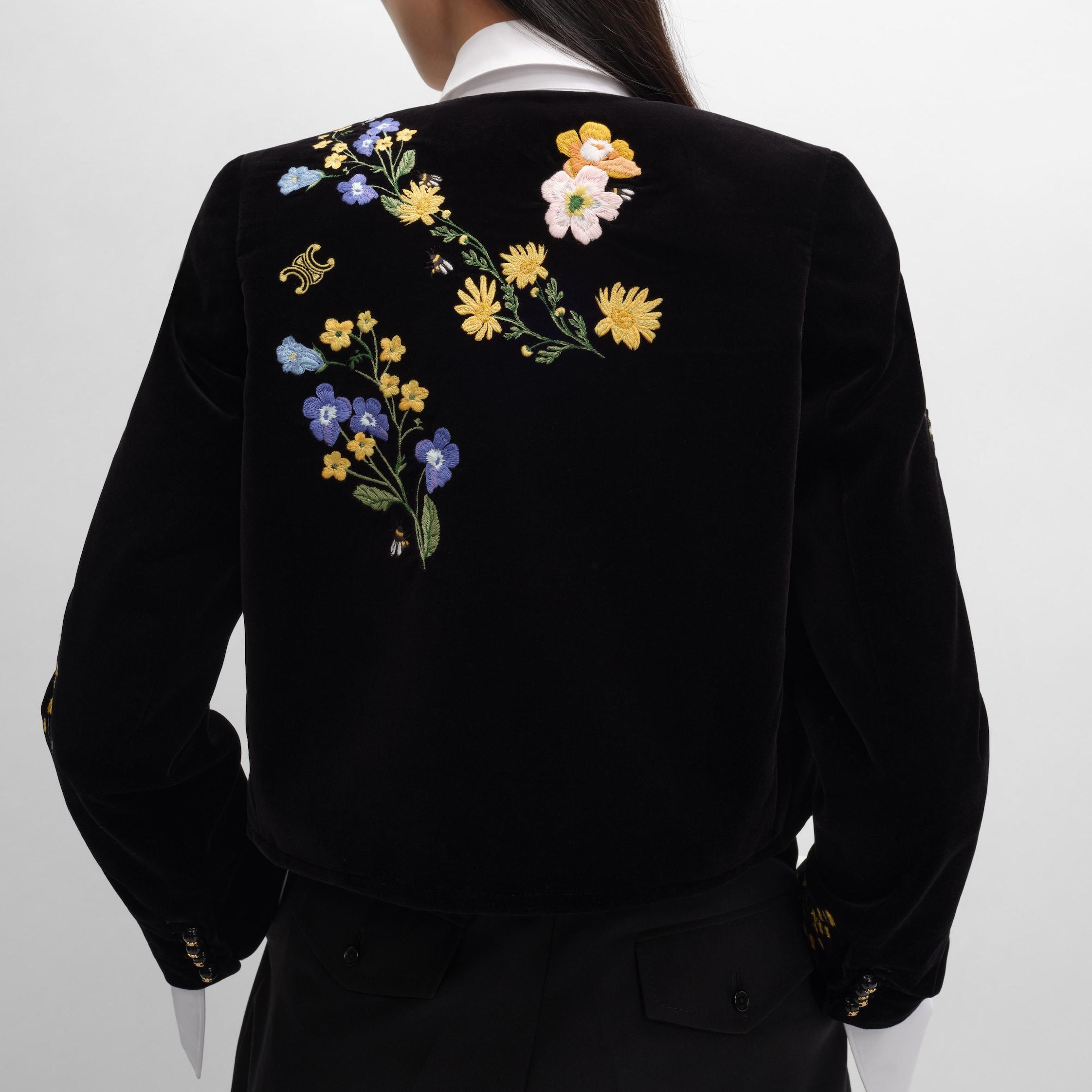 CELINE ジャケット embroidered icone jacket IN velvet - BLACK | CELINE