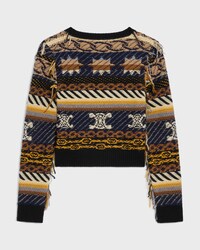 JERSEY CON CUELLO EN V DE CACHEMIRA CON JACQUARD - MARRÓN / GRIS -  - 2 | CELINE