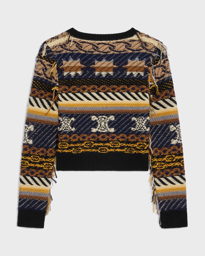 v-neck sweater IN jacquard cashmere - BROWN / GREY -  - 1 | CELINE