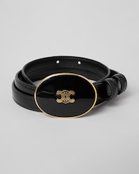 Thin Plate Belt 13MM IN TAURILLON LEATHER WITH ENAMELLED BUCKLE - BLACK -  - 1 | CELINE