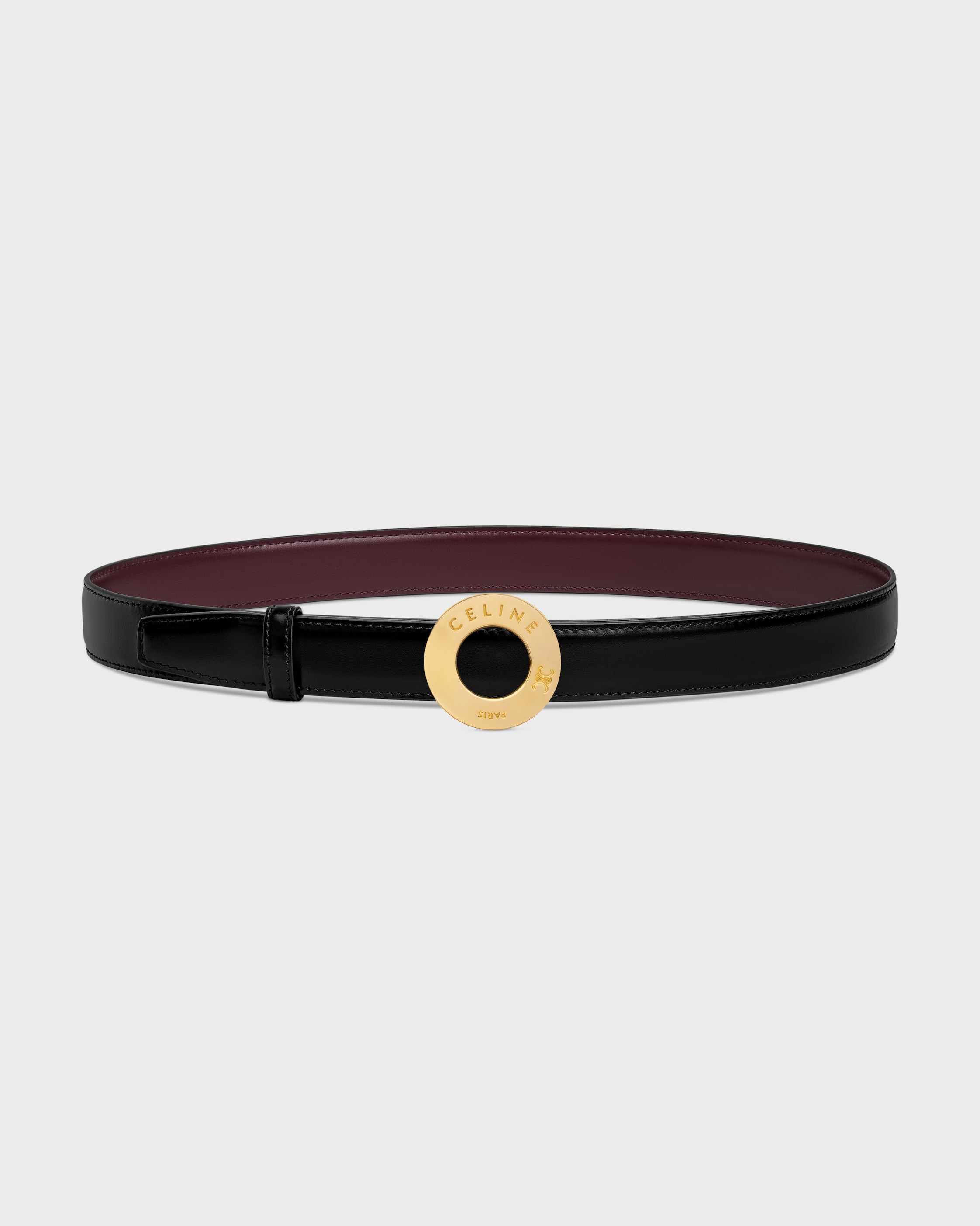 CELINE DISC BUCKLE & REVERSIBLE STRAP 25MM - BLACK / DEEP BURGUNDY