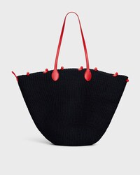 LARGE TRIOMPHE BEADS BASKET IN SISAL AND CALFSKIN - BLACK / RED - ÉTÉ CELINE - 1 | CELINE
