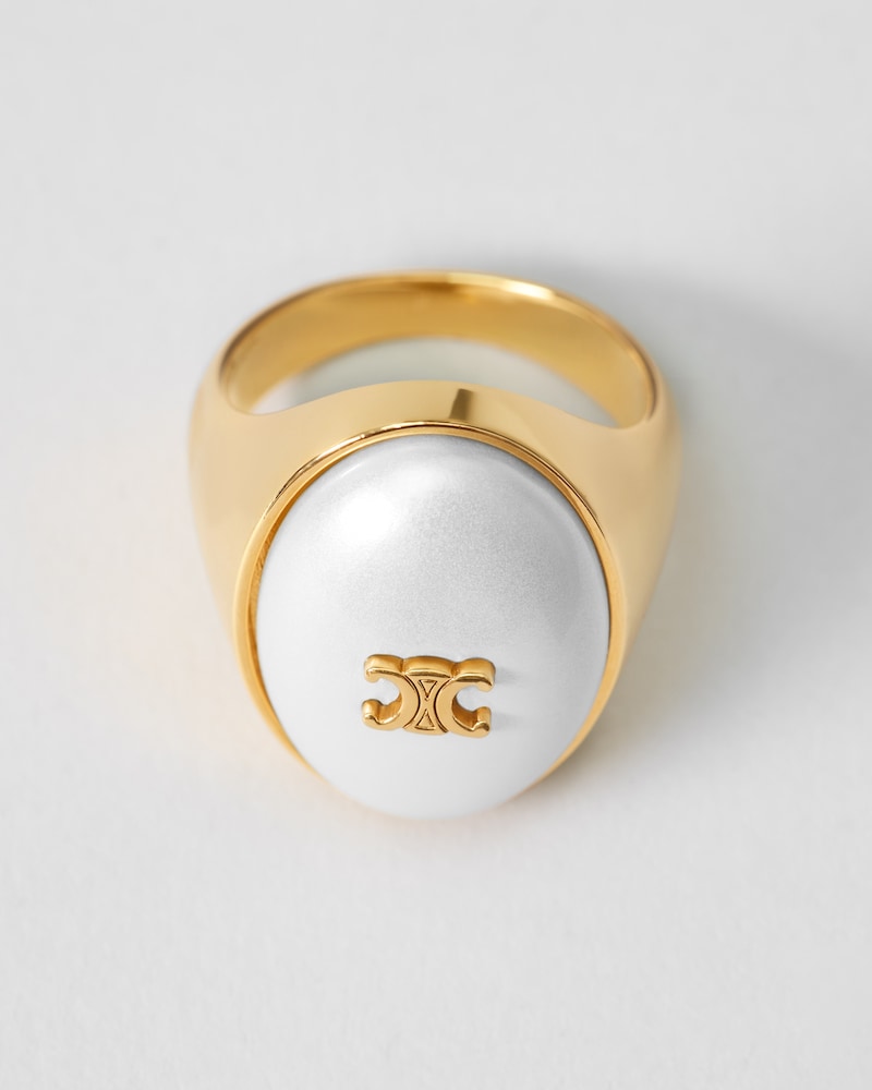 LES PERLES OVAL RING IN RESIN PEARL AND BRASS WITH GOLD FINISH - GOLD / IVORY -  - 1 | CELINE