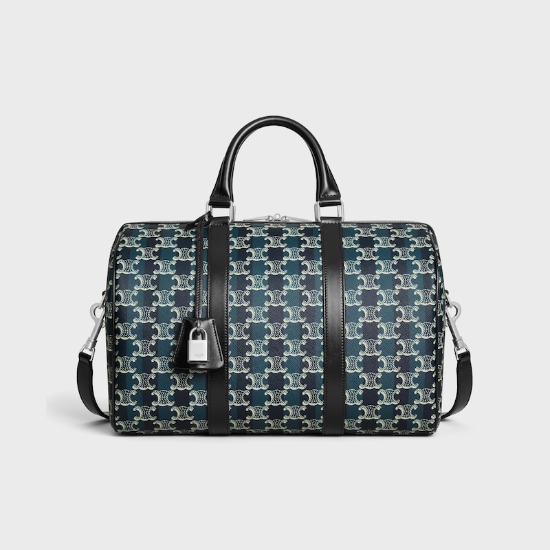 LARGE BOSTON IN STRIPED TRIOMPHE CANVAS AND CALFSKIN - BLACK/NAVY BLUE - CROSS-BODY BAGS - 1 | CELINE