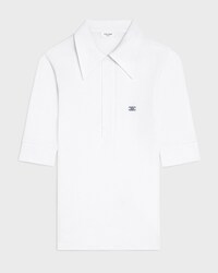 CAMISA ESTILO POLO DE PUNTO DE ALGODÓN Y SEDA - BLANCO CRUDO/AZUL MARINO -  - 1 | CELINE