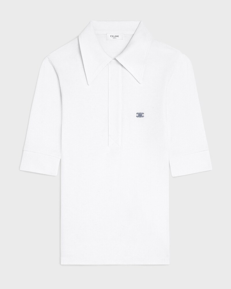 polo shirt IN ribbed cotton and silk - OFF WHITE / NAVY -  - 1 | CELINE