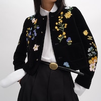 embroidered icone jacket IN velvet - BLACK -  - 2 | CELINE