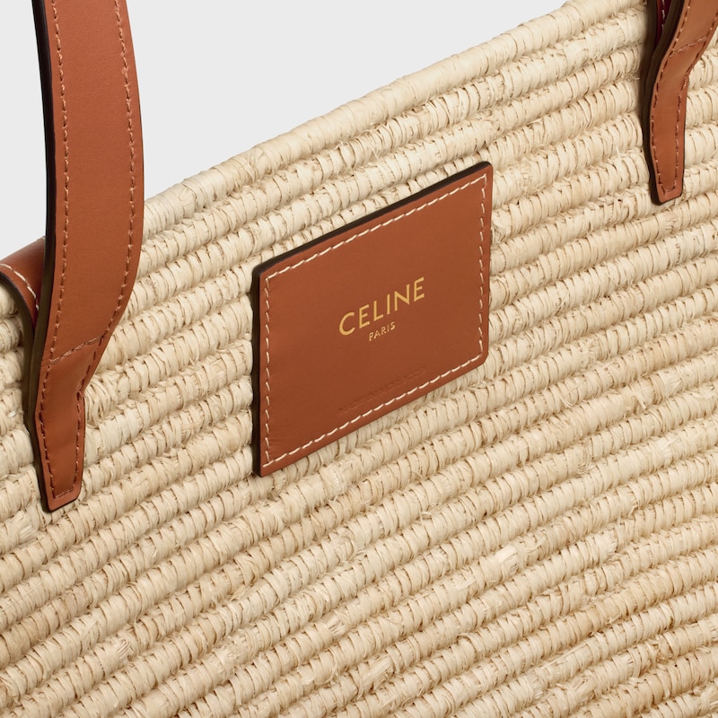 CELINE CLASSIC PANIER MEDIUM BRAIDED TRIOMPHE in RAFFIA and CALFSKIN - TAN - PANIER - 1 | CELINE