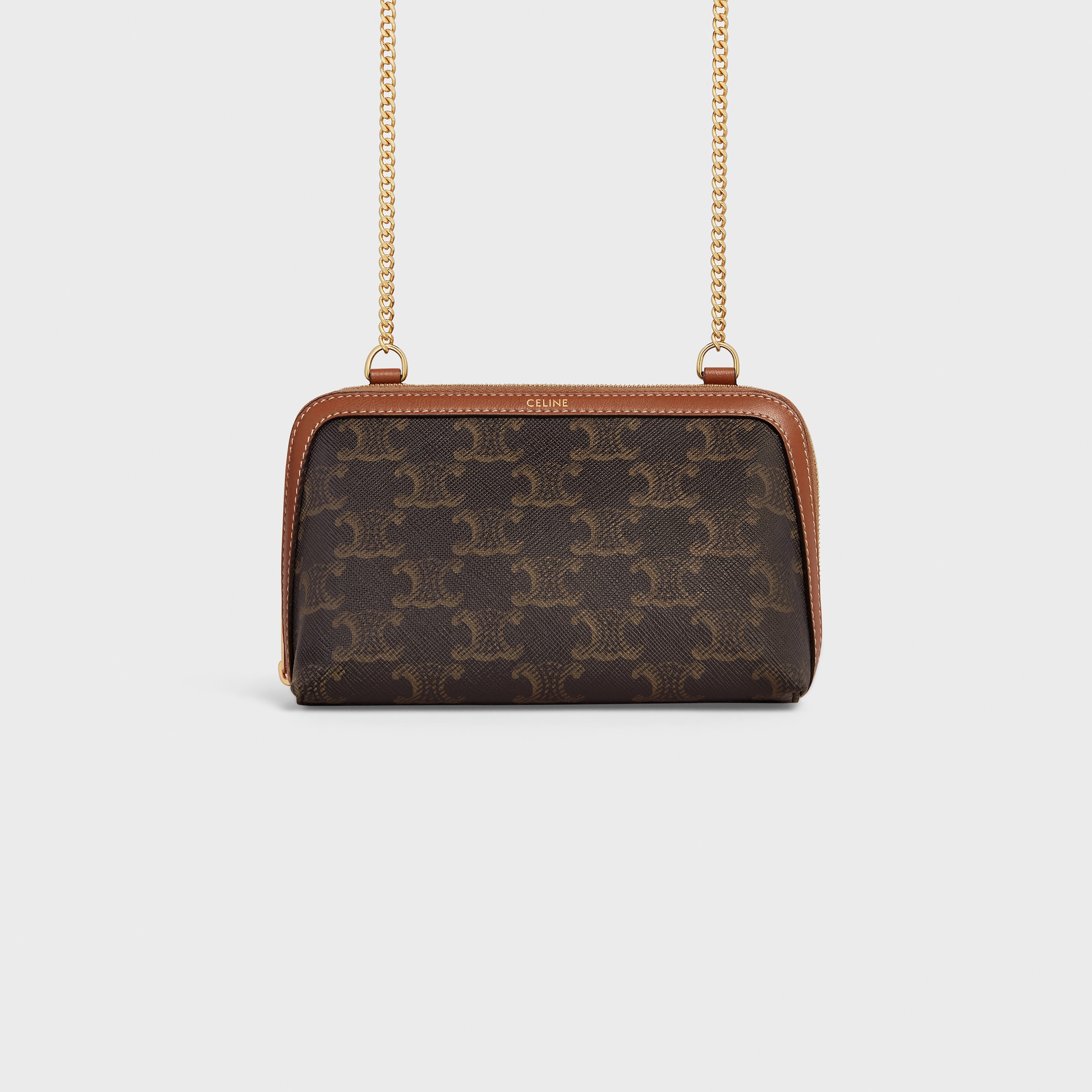 値下げ✳︎CELINE チェーン付きクラッチ / トリオンフキャンバス&ラムスキン チェーンクラッチ / トリオンフキャンバス＆ラムスキン - タン | CELINE