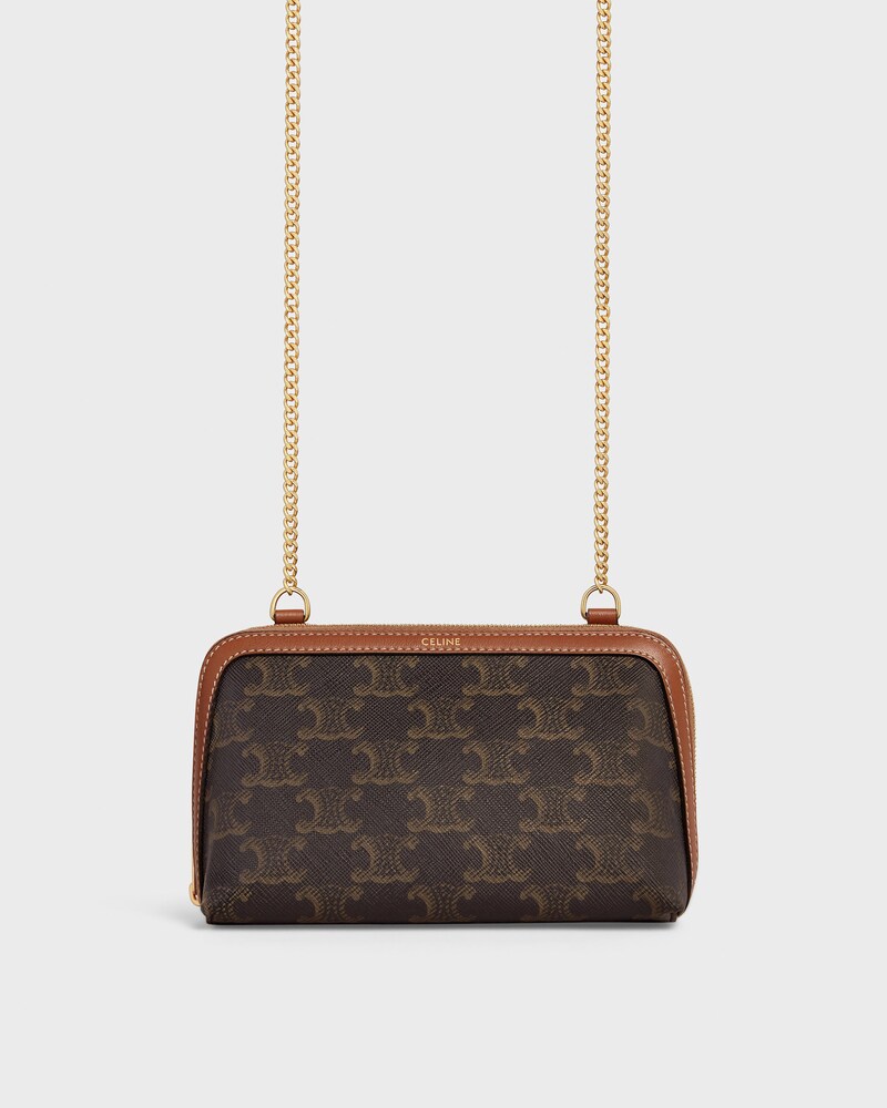 Clutch on Chain IN Triomphe canvas and Lambskin - Tan - MINI BAGS - 1 | CELINE