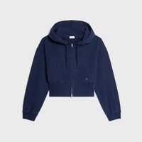 SUDADERA CORTA CON CREMALLERA Y CAPUCHA DE FELPA DE ALGODÓN - TINTA AZUL MARINO -  - 1 | CELINE