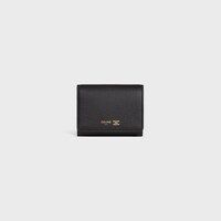 FINE WALLET TRIOMPHE STAMP IN SUPPLE GRAINED CALFSKIN - BLACK / ULTRA BLUE - WALLETS - 1 | CELINE